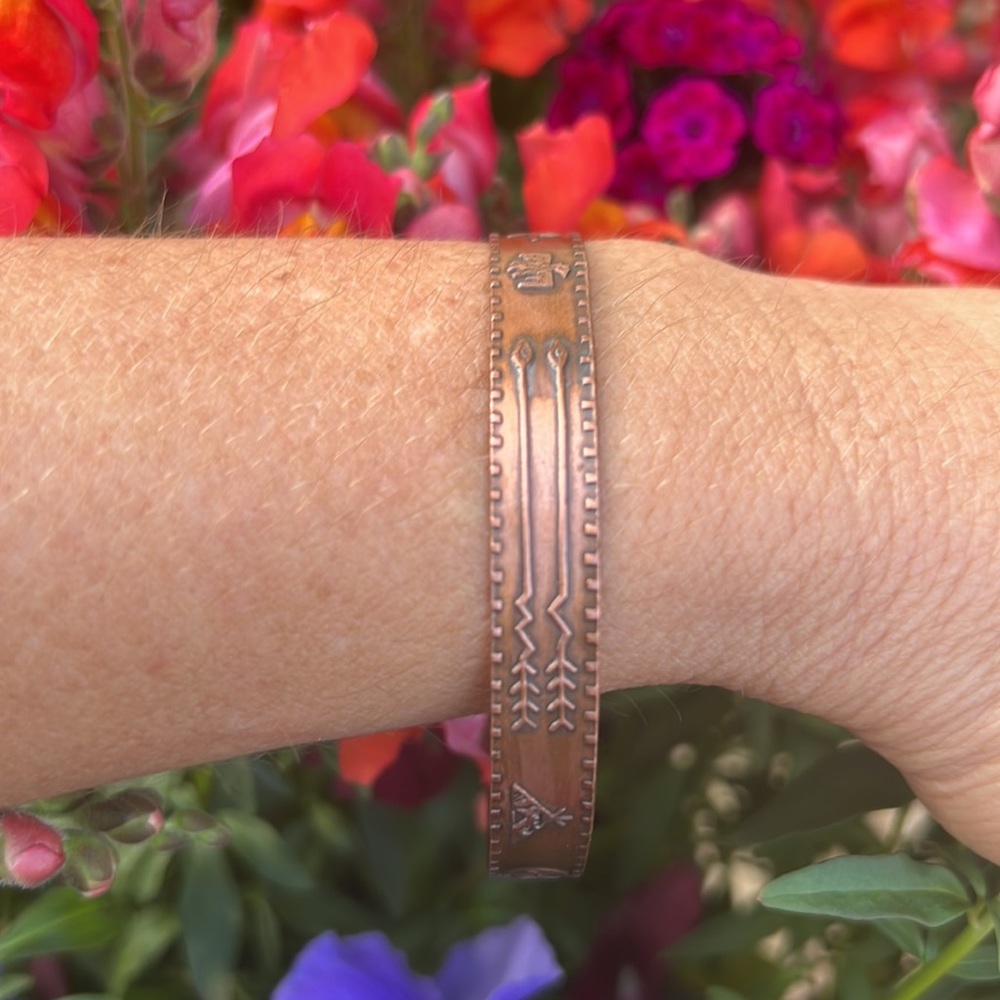 Vintage Native American Solid Copper Pictorial Ba… - image 2